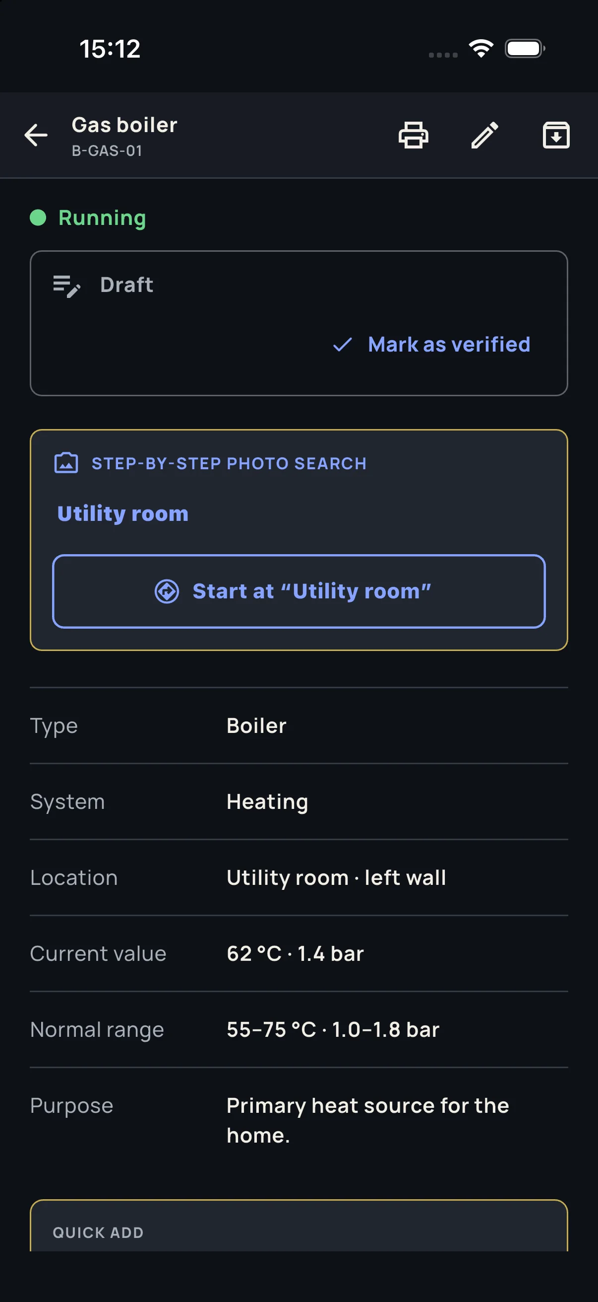 HouseOps HVAC equipment record